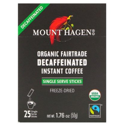 Mount Hagen, Organic Fairtrade Instant Coffee, Freeze-Dried, Decaffeinated, 25 Single Serve Sticks, 1.76 oz (50 g)