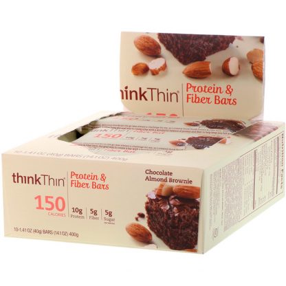 Think !, Protein & Fiber Bars, Chocolate Almond Brownie, 10 Bars, 1.41 oz (40 g) Each