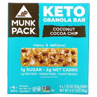 Munk Pack, Keto Granola Bar, Coconut Cocoa Chip, 4 Bars, 1.12 oz (32 g) Each