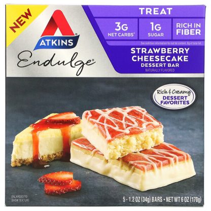 Atkins, Endulge, Strawberry Cheesecake, 5 Bars, 1.2 oz (34 g) Each