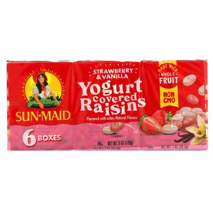 Sun-Maid, Yogurt Covered Raisins, Strawberry & Vanilla, 6 Boxes, 1 oz (28.3 g) Each