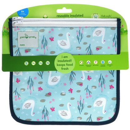 Green Sprouts, Reusable Insulated Sandwich Bags, 6+ Month, Aqua Swan, 2 Pack