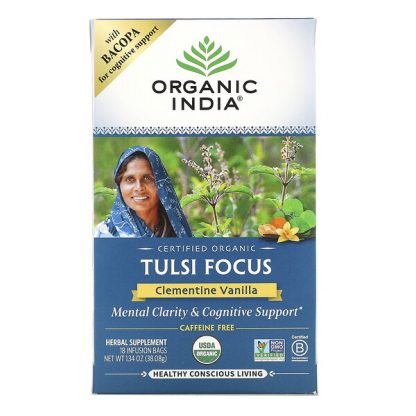 Organic India, Tulsi Tea, Focus, Clementine Vanilla, Caffeine Free, 18 Infusion Bags, 1.34 oz (38.08 g)