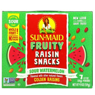 Sun-Maid, Fruity Raisin Snacks, Sour Watermelon, 7 Pouches, 0.7 oz (20 g) Each