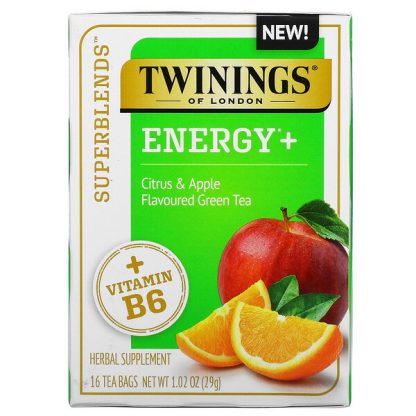 Twinings, Superblends, Energy with Vitamin B6, Citrus & Apple Green Tea, 16 Tea Bags 1.02 oz (29 g)