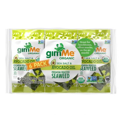 gimMe, Premium Roasted Seaweed, Sea Salt & Avocado Oil, 6 Pack. 0.16 oz (4.5 g) Each