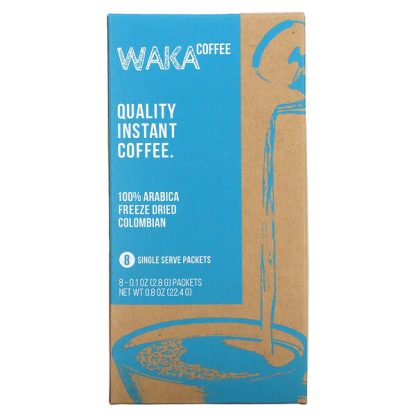 Waka Coffee, 100% Arabica Instant Coffee, Freeze Dried Colombian, Medium Roast, 8 Single Serve Packets, 0.1 oz (2.8 g) Each