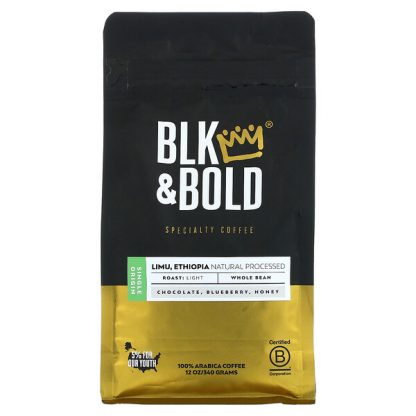 BLK & Bold, Specialty Coffee, Limu, Ethiopia Natural Processed, Whole Bean, Light Roast, 12 oz (340 g)