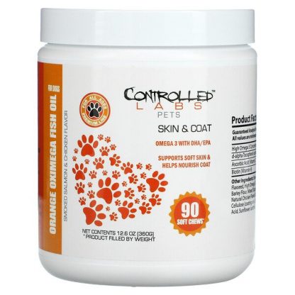 Controlled Labs Pets, Orange Oximega Fish Oil For Dogs, All Ages, Smoked Salmon & Chicken, 90 Soft Chews, 12.6 oz (360 g)