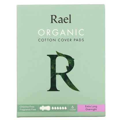 Rael, Organic Cotton Cover Pads, Extra Long Overnight, 6 Count