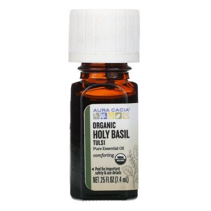 Aura Cacia, Pure Essential Oil, Organic Holy Basil Tulsi, 0.25 fl oz (7.4 ml)