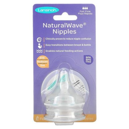 Lansinoh, mOmma, NaturalWave Nipples, Fast Flow, 2 Fast-Flow Nipples