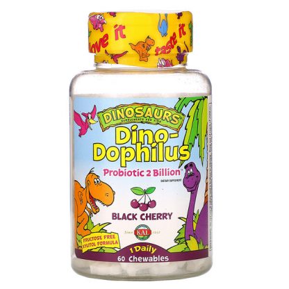 KAL, Dinosaurs, Dino-Dophilus, Black Cherry, 60 Chewables