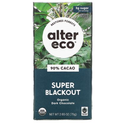 Alter Eco, Organic Dark Chocolate Bar, Super Blackout, 90% Cacao, 2.65 oz (75 g)