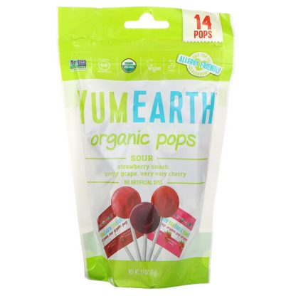 YumEarth, Organics, Sour Pops, Assorted Flavors, 14 Pops, 3 oz (85 g)