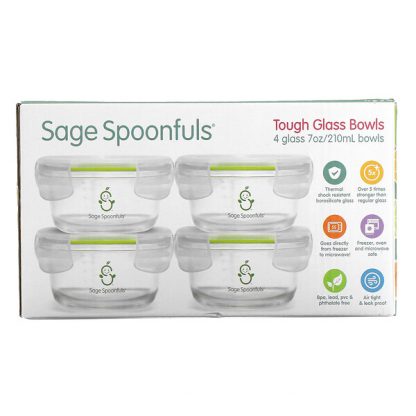 Sage Spoonfuls, Tough Glass Bowls, 4 Pack, 7 oz (210 ml) Each