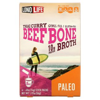 Lonolife, Broth, Beef Bone, Thai Curry, 4 Stick Packs, 0.49 oz (14 g)