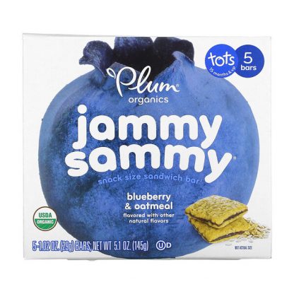 Plum Organics, Jammy Sammy, Tots 15 Months & Up, Blueberry & Oatmeal, 5 Bars, 1.02 oz (29 g) Each