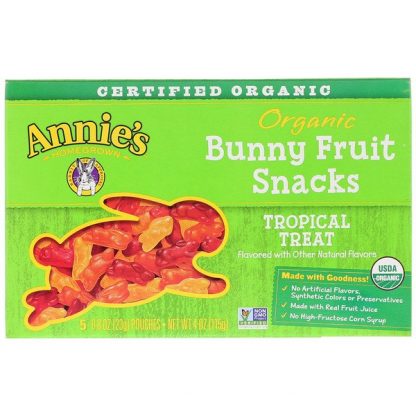 Annie's Homegrown, Organic Bunny Fruit Snacks, Tropical Treat, 5 Pouches, 0.8 oz (23 g) Each