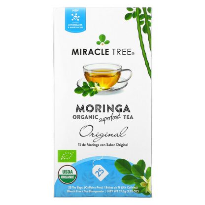 Miracle Tree, Moringa Organic Superfood Tea, Original, Caffeine Free, 25 Tea Bags, 1.32 oz (37.5 g)