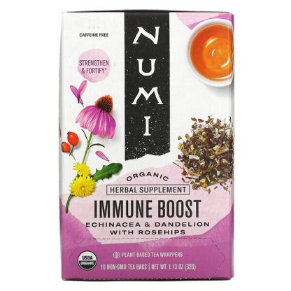 Numi Tea, Organic, Immune Boost, Caffeine Free, 16 Non-GMO Tea Bags, 1.13 oz (32 g)