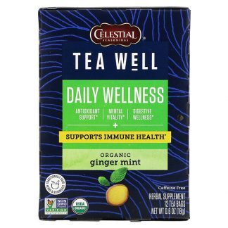 Celestial Seasonings, Herbal Tea, Daily Wellness, Organic Ginger Mint, Caffeine Free , 12 Tea Bags, 0.06 oz (1.6 g) Each