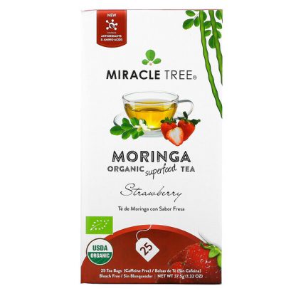 Miracle Tree, Moringa Organic Superfood Tea, Strawberry, Caffeine Free, 25 Tea Bags, 1.32 oz (37.5 g)