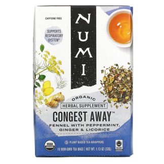 Numi Tea, Organic, Congest Away, Caffeine Free, 16 Non-GMO Tea Bags, 1.13 oz (32 g)