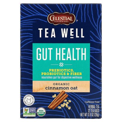 Celestial Seasonings, Gut Health, Organic Cinnamon Oat, Caffeine Free, 12 Tea Bags, 0.08 oz (2.3 g) Each