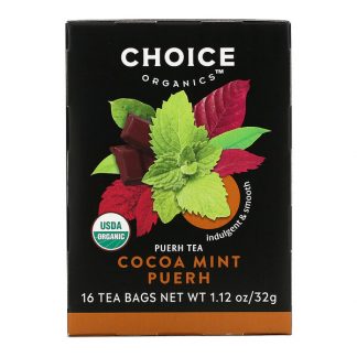 Choice Organic Teas, Puerh Tea, Cocoa Mint Puerh, 16 Tea Bags, 1.12 oz (32 g)