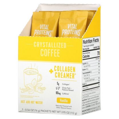 Vital Proteins, Crystallized Coffee + Collagen Creamer, Vanilla, 7 Packets, 0.56 oz (16 g) Each