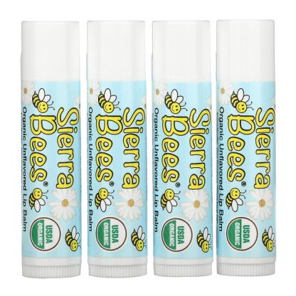 Sierra Bees, Organic Lip Balms, Unflavored, 4 Pack, 0.15 oz (4.25 g) Each