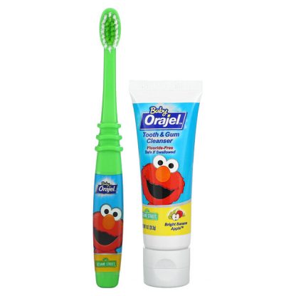 Orajel, Elmo Tooth & Gum Cleanser, Fluoride-Free, 3-24 Months, Bright Banana Apple, 1 oz (28.3 g)