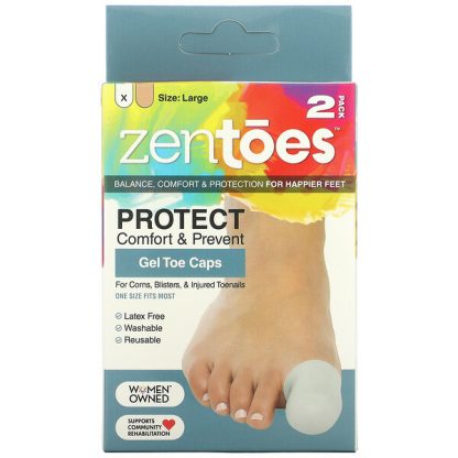 ZenToes, Gel Toe Caps, Large, Grey, 2 Pack