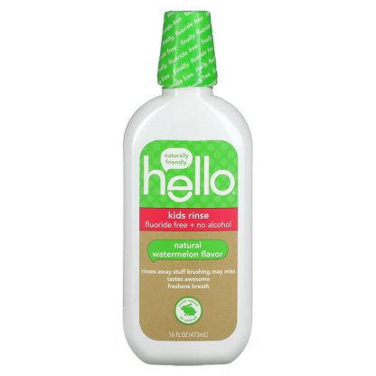 Hello, Kids Rinse, Fluoride Free + No Alcohol, Natural Watermelon, 16 fl oz (473 ml)