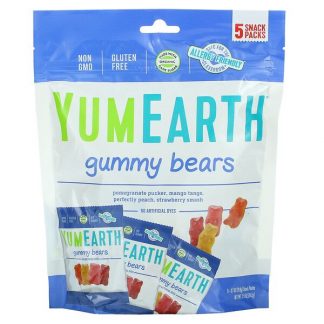 YumEarth, Gummy Bears, Assorted Flavors, 5 Snack Packs, 0.7 oz (19.8 g) Each