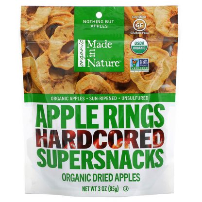 Made in Nature, Organic Dried Apple Rings, Hardcored Supersnacks, 3 oz (85 g)