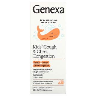 Genexa, Kid's Cough & Chest Congestion, Ages 4+, Organic Blueberries, 4 fl oz (118 ml)