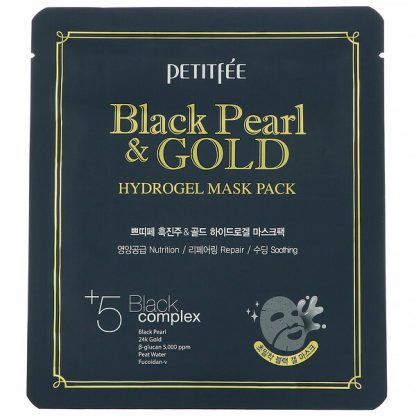 Petitfee, Black Pearl & Gold Hydrogel Beauty Mask Pack, 5 Sheets, 32 g Each