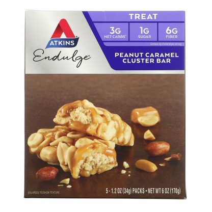 Atkins, Treat, Endulge, Peanut Caramel Cluster, 5 Bars, 1.2 oz (34 g) Each