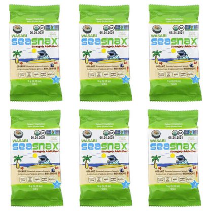 SeaSnax, Grab & Go, Premium Roasted Seaweed Snack, Wasabi, 6 Pack, 0.18 oz (5 g) Each