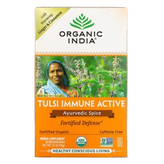 Organic India, Tulsi Immune Active, Ayurvedic Spice, Caffeine Free, 18 Infusion Bags, 1.27 oz (36 g)