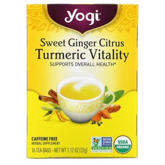 Yogi Tea, Sweet Ginger Citrus Turmeric Vitality, Caffeine Free, 16 Tea Bags, 1.12 oz (32 g)