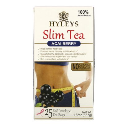 Hyleys Tea, Slim Tea, Acai Berry, 25 Foil Envelope Tea Bags, 0.05 oz (1.5 g) Each