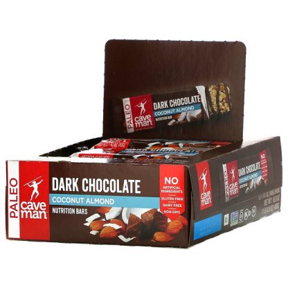 Caveman Foods, Nutrition Bars, Dark Chocolate Coconut Almond, 12 Bars, 1.41 oz (40 g) Each