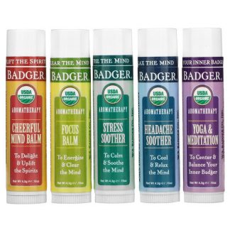 Badger Company, Organic Aromatherapy Travel Kit, 5 Pack, 0.15 oz (4.3 g) Each