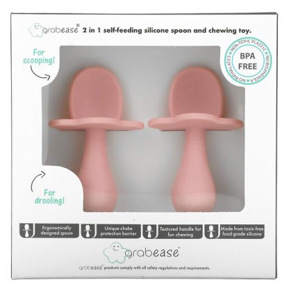 Grabease, Double Silicone Spoons, 3m+, Blush, 2 Spoons