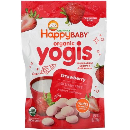 Happy Family Organics, Organic Yogis, Freeze Dried Yogurt & Fruit Snacks, Strawberry, 1 oz (28 g)