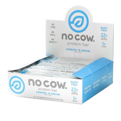 No Cow, Protein Bar, Cookies n Cream, 12 Bars, 2.12 oz (60 g)