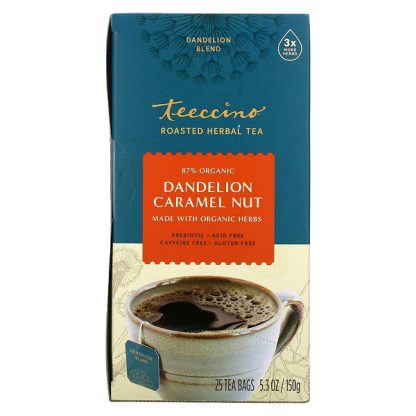 Teeccino, Roasted Herbal Tea, Dandelion Caramel Nut, Caffeine Free, 25 Tea Bags, 5.3 oz (150 g)